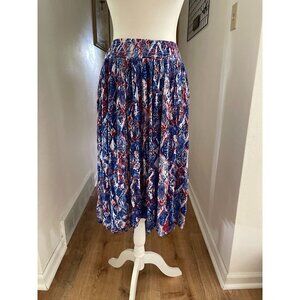 NWT New Direction Women's Midi Skirt Red & Blue Abstract Print  Elastic Waist Li
